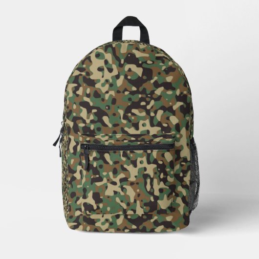 Digital Woodland Military Camouflage Pattern プリントバックパック (正面)