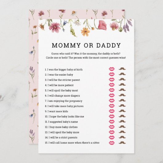 DigitalWildflower赤ちゃんシャワーママまたはパパのゲーム 招待状 (正面/裏面)