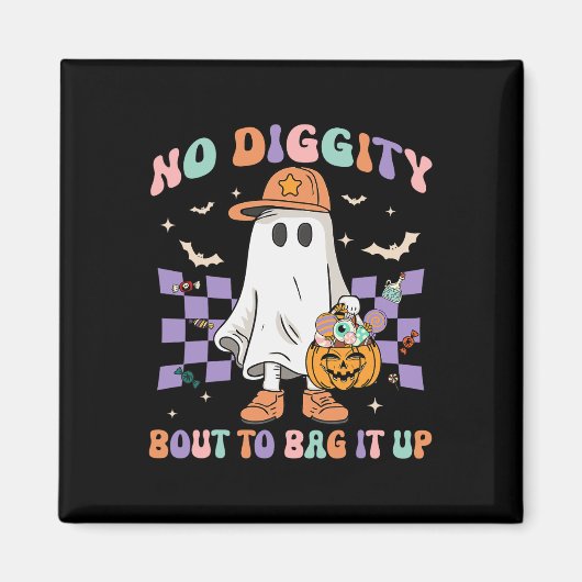Digityをバッグに行く可愛い幽霊ハロウィーンの子供 マグネット (正面)