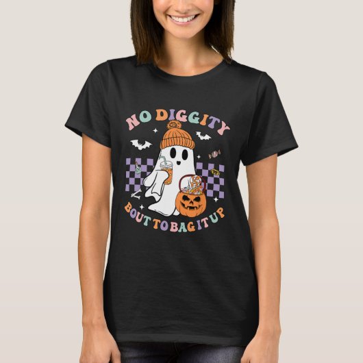 Digityをバッグに行く可愛い幽霊ハロウィーンの子供 Tシャツ (正面)