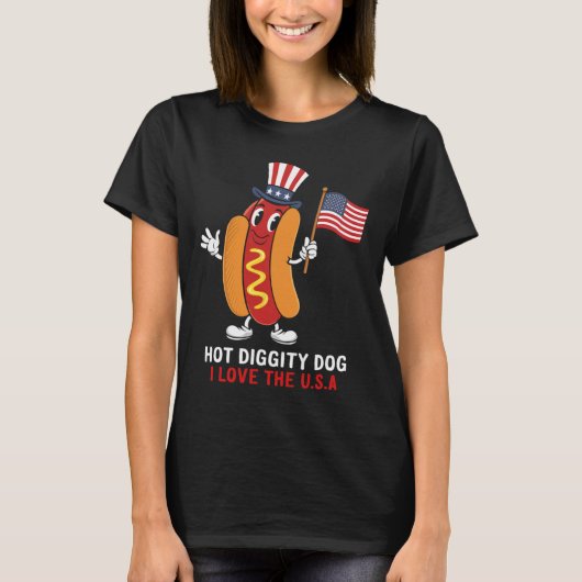 Digity Dog I Love The Usa Patriotic Hot dog 4O Tシャツ (正面)