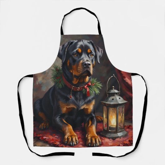 Dignified Rottweiler Dog Christmas Lantern エプロン (正面)