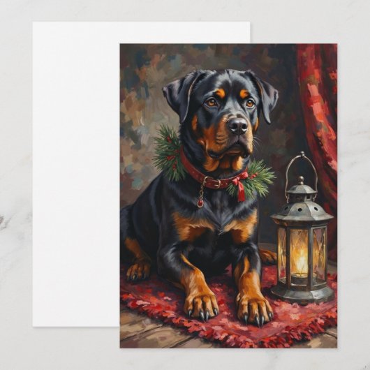 Dignified Rottweiler Dog Christmas Lantern シーズンカード (正面/裏面)