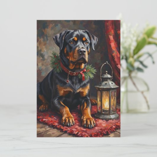 Dignified Rottweiler Dog Christmas Lantern シーズンカード (スタンド正面)