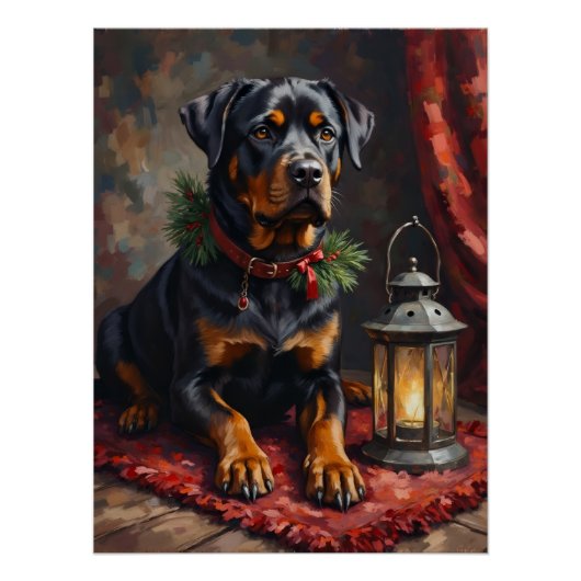 Dignified Rottweiler Dog Christmas Lantern ポスター (正面)