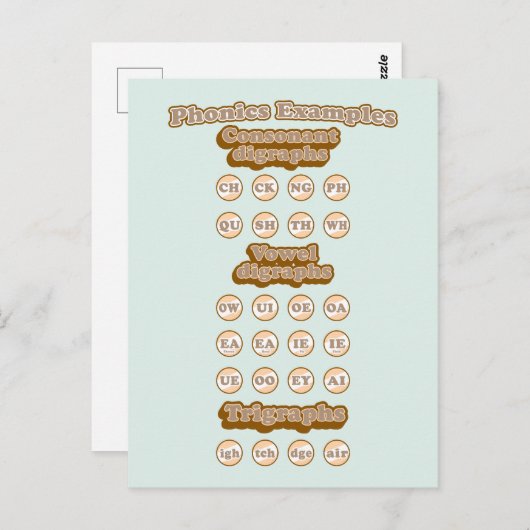Digraphs, Trigraphs 学's English Phonics ポストカード (正面/裏面)