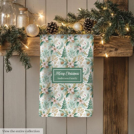 Dill Green and Gold Kitchen Towel Christmas Floral キッチンタオル