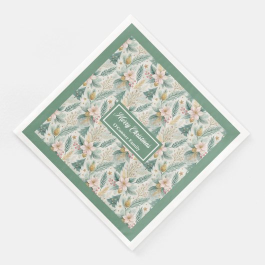 Dill Green and Gold Lux Napkins Monogram Holiday (コーナー)
