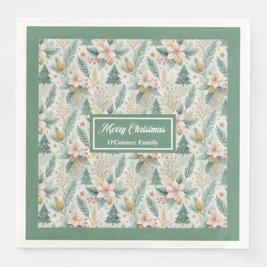 Dill Green and Gold Lux Napkins Monogram Holiday (正面)