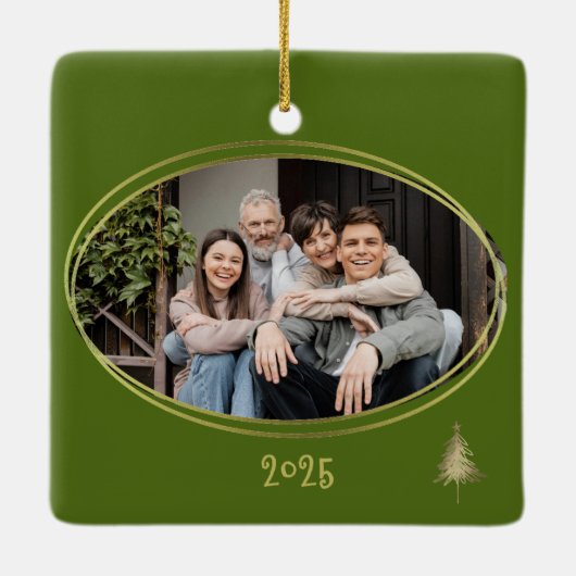 Dill Green Pink & Gold Christmas Trees  セラミックオーナメント (裏面)