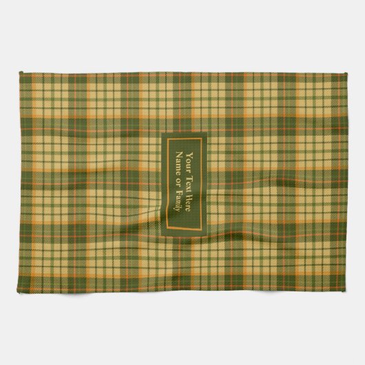 Dill Green Yellow Plaid Dish Towel Custom Name キッチンタオル (横)