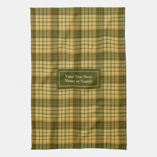 Dill Green Yellow Plaid Dish Towel Custom Name キッチンタオル (縦)