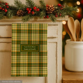 Dill Green Yellow Plaid Dish Towel Custom Name キッチンタオル