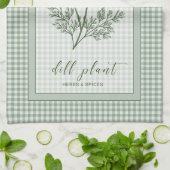 Dill Herb Kitchen Towel – Green Gingham Border キッチンタオル (折り畳み)