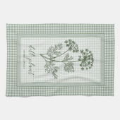 Dill Herb Kitchen Towel – Green Gingham Border キッチンタオル (横)