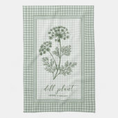 Dill Herb Kitchen Towel – Green Gingham Border キッチンタオル (縦)