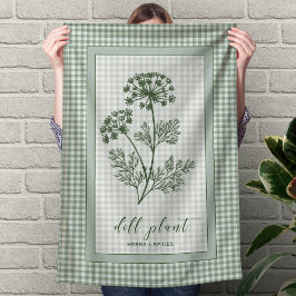Dill Herb Kitchen Towel – Green Gingham Border キッチンタオル