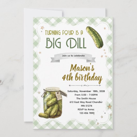 Dill pickle birthday boy invitation 招待状 (正面)