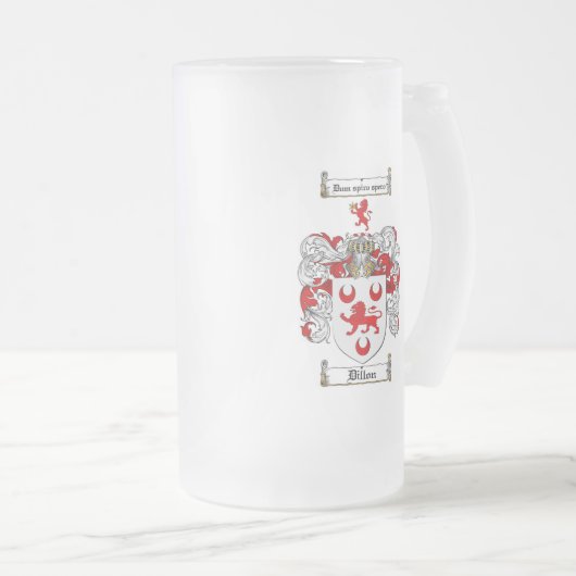 DILLONの家紋- DILLONの紋章付き外衣 フロストグラスビールジョッキ (正面右)