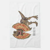 dilophosaurus漫画イラストレーション キッチンタオル (縦)