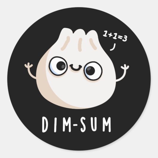 Dim-sum おもしろい Dimsum Math Pun Dark BG ラウンドシール (正面)