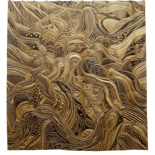 Dimensional Gold Abstract Design シャワーカーテン (正面)