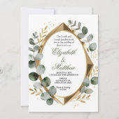 Dimensional Gold Eucalyptus Geometric Oval  招待状 (正面)