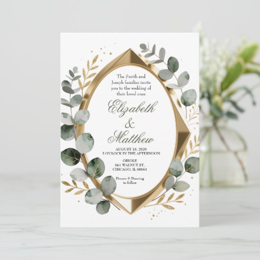 Dimensional Gold Eucalyptus Geometric Oval  招待状 (スタンド正面)