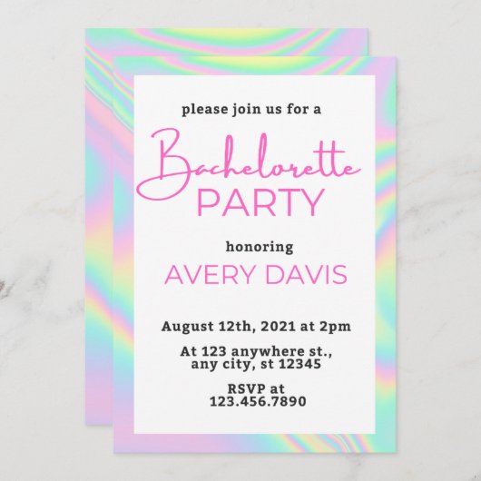 DINAホログラフィック宇宙女性のカーボーイバチェロレッテ 招待状 (正面/裏面)