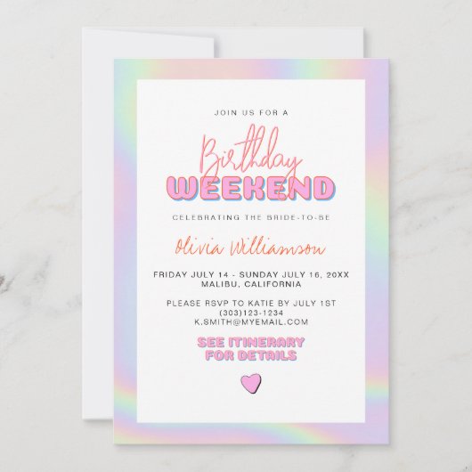 DINAホログラフィック宇宙女性のカーボーイ誕生日 招待状 (正面)