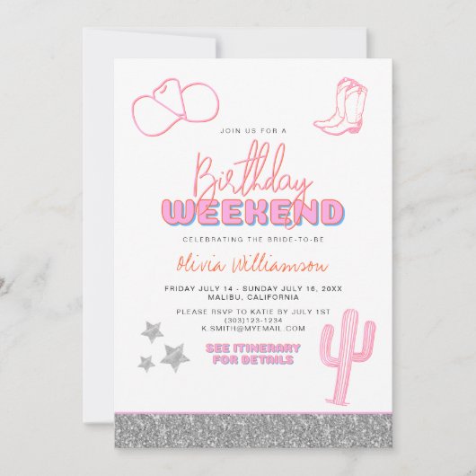 DINA宇宙女性のカーボーイデザート誕生日週末 招待状 (正面)