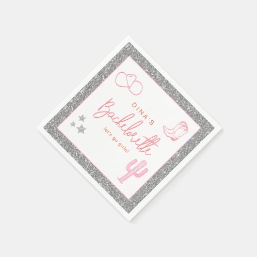 DINA宇宙女性のカーボーイ砂漠バチェロレッテディスコ スタンダードカクテルナプキン (角)