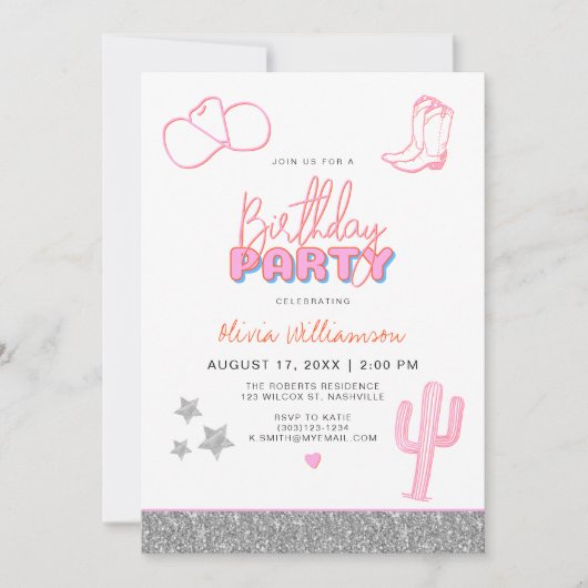 DINA宇宙女性のカーボーイ砂漠バースデーパーティー 招待状 (正面)