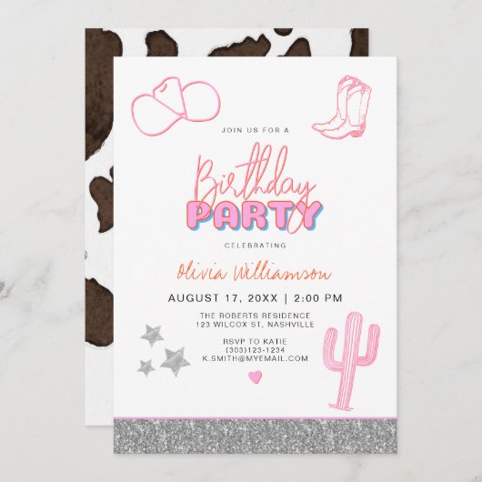 DINA宇宙女性のカーボーイ砂漠バースデーパーティー 招待状 (正面/裏面)