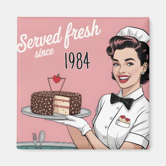 Diner Pin-Up: Retro Waitress and Custom Year マグネット (正面)