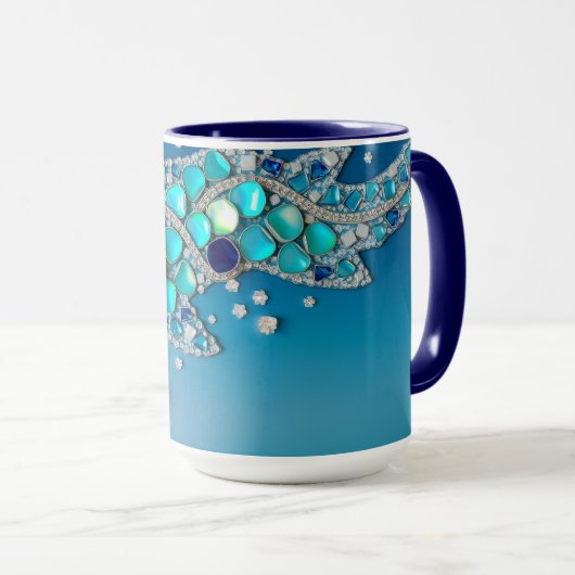 Dingin Blue Iridescent Mosaic マグカップ (正面右)