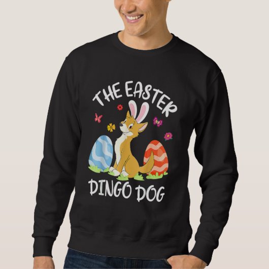 Dingo犬バニー踊り卵ハッピーイースターディング スウェットシャツ (正面)