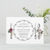 Dining Plate Spoon Fork Rehersal Dinner Party 招待状 (スタンド正面)