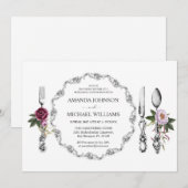 Dining Plate Spoon Fork Rehersal Dinner Party 招待状 (正面/裏面)