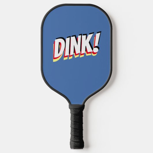 "DINK!"またはメッセージはっきりした、メッドブルー ピックルボールラケット (正面)