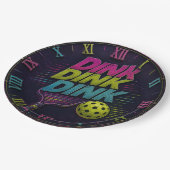Dink Dink Dink Pickleball Retro Neon ペーパープレート (アングル)