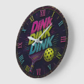 Dink Dink Dink Pickleball Retro Neon ラージ壁時計 (傾斜)