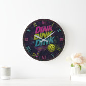 Dink Dink Dink Pickleball Retro Neon ラージ壁時計 (ホーム)