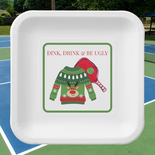 Dink Drink Be Ugly Pickleball Ugly Sweater Party ペーパープレート