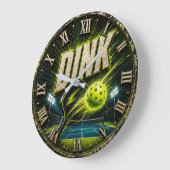 Dink Neon Pickleball Player Gift ラージ壁時計 (傾斜)