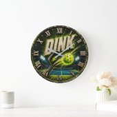Dink Neon Pickleball Player Gift ラージ壁時計 (ホーム)