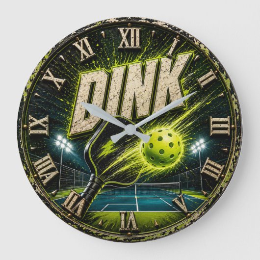 Dink Neon Pickleball Player Gift ラージ壁時計 (正面)