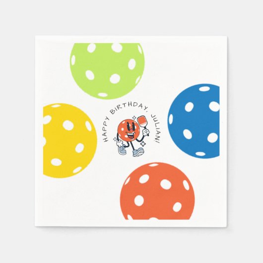 Dink Pickleballパーティースポーツマンガマスコットパドル スタンダードカクテルナプキン (正面)