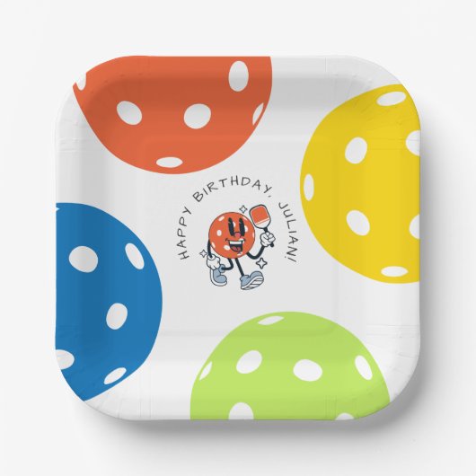 Dink Pickleballパーティースポーツマンガマスコットパドル ペーパープレート (正面)