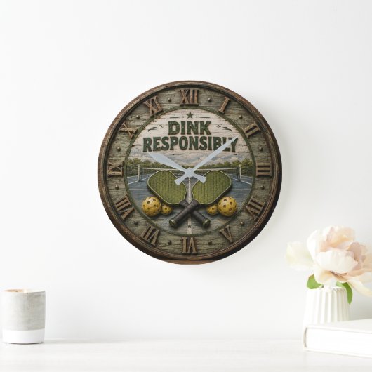 Dink Responsibly Pickleball Paddle ラージ壁時計 (ホーム)